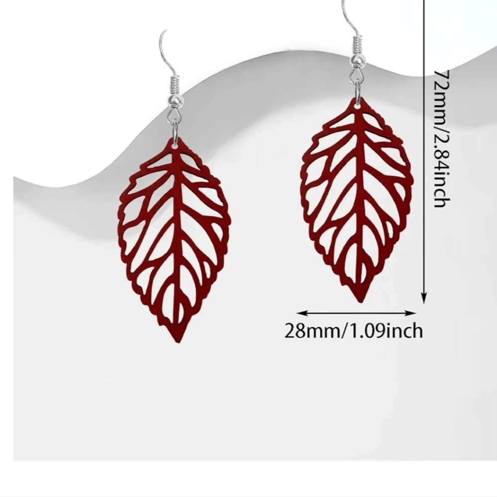 Elegant Red Leaf Drop Earrings